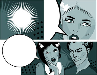 Comic Love Vector illustration of surprised woman face and man