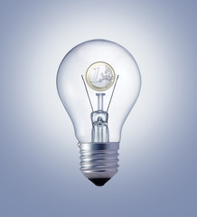 Light bulb with one euro coin