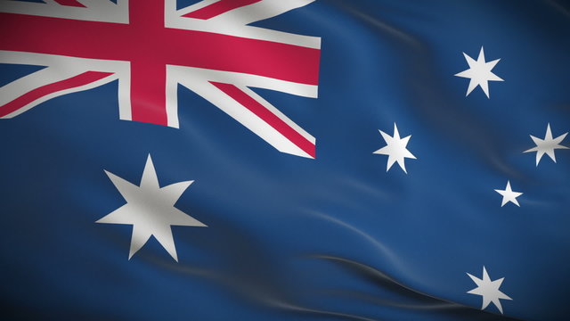 Highly detailed Australian flag ripples in the wind. Looped