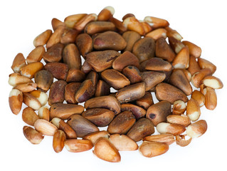Pine nuts on the white