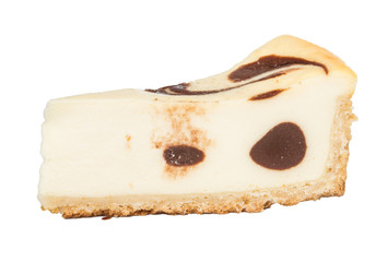 cheesecake with chocolate sauce.