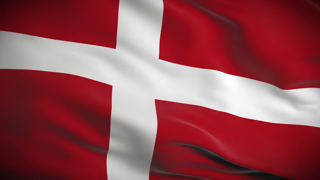 Highly detailed Danish flag ripples in the wind. Looped