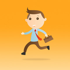 Businessman with bag on yellow background
