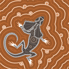 A illustration based on aboriginal style of dot painting depicti