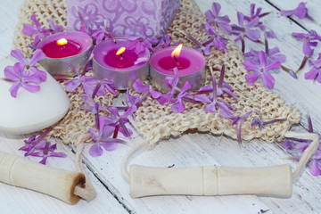 spa setting with candle and soap