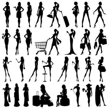 vector illustration of collection of silhouette of woman
