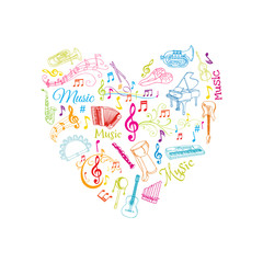 Musical Notes and Instruments Illustration - in vector