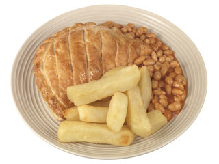 Cornish Pasty with Chips and Beans