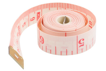 Pink measuring tape isolated on white background