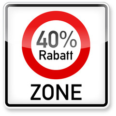 Verkehrsschild: Zone 40 % Rabatt