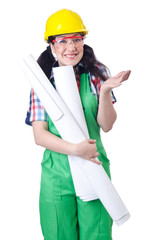 Woman architect isolated on white