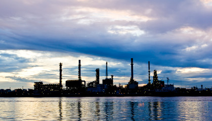 Oil refinery plant along river in Bangkok