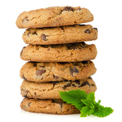 Chocolate cookies with mint leaves