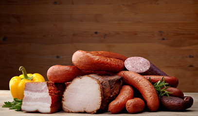 smoked meat and sausages