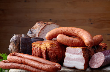 smoked meat and sausages