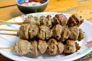fired meat balls with chili sauce delicious thai food