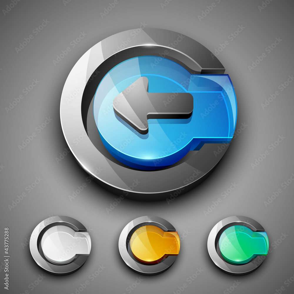 Poster glossy 3d web 2.0 left arrow symbol icon set. eps 10