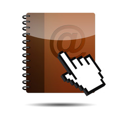 Icono agenda e-mail 3D con mano cursor