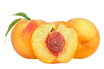 Ripe peaches on a white background