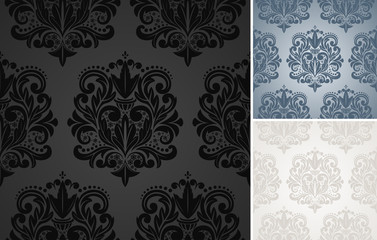 Set of seamless damask pattern background.