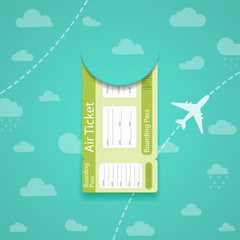 Green air ticket on sky background. - 43779415