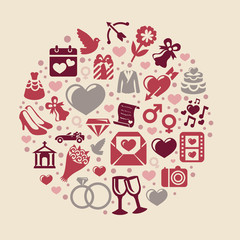 Vector round concept with wedding icons