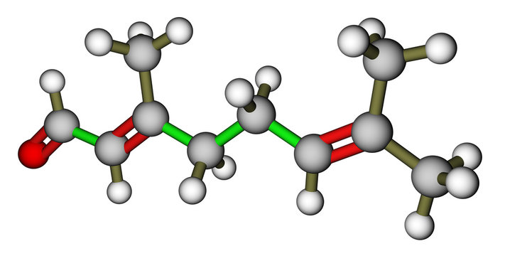 Citral, a compound with a strong lemon odor.