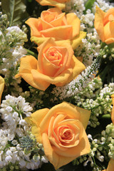 yellow rose and white common lilac wedding flowers