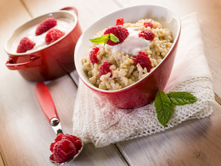 risottto with raspberries and yoghurt, healty food