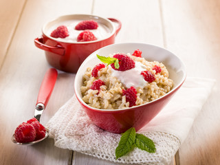 risottto with raspberries and yoghurt, healty food