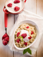 risottto with raspberries and yoghurt, healty food