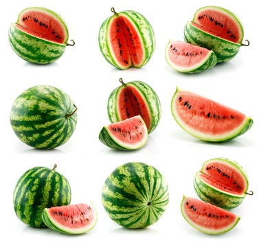 Set of ripe watermelon fruits isolated on white