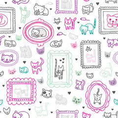 Seamless cat kitten ornament kids background pattern in vector - 43783261