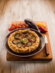 cake with ricotta eggplants and capsicum, vegetarian food