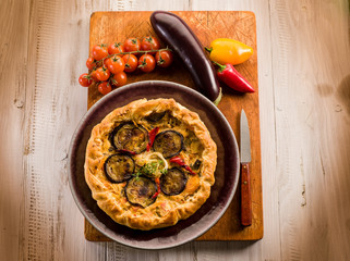cake with ricotta eggplants and capsicum, vegetarian food