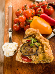 sliced cake with ricotta eggplants and capsicum