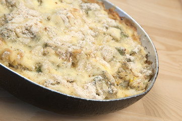 Baked pudding with cabbage and cauliflower