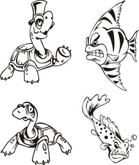 Fish and turtle cartoons