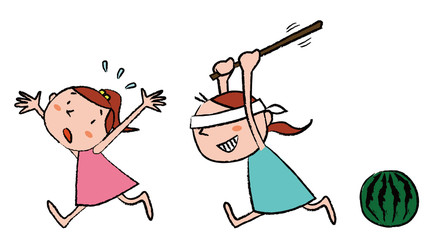 スイカ割りをする女の子