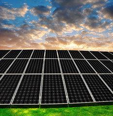 Solar energy panels in the sunset