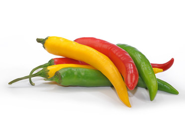 colorful hot chilli peppers isolated on white background