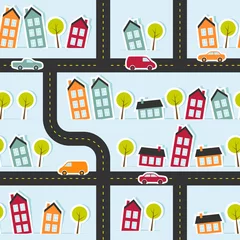 Wall murals On the street Paper town seamless pattern. Vector illustration.