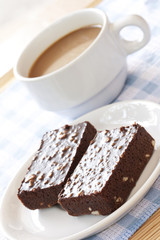 Brownie cake and coffee cup