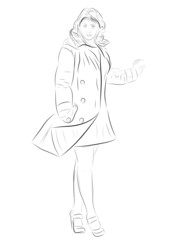 Sketch of girl on heels on wind