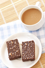 Brownie cake and coffee cup