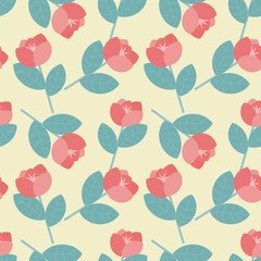 Red and green floral pattern on cream background