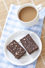 Brownie cake and coffee cup