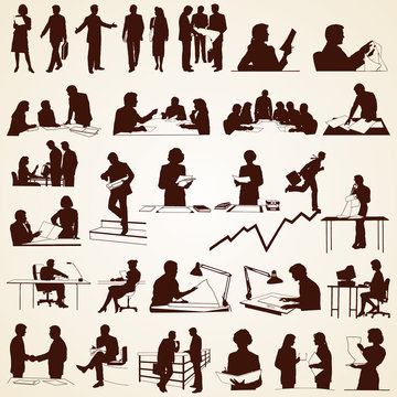 Business People Silhouettes Vector, pack of various situations