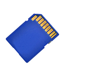 Blue memory SD. card, isolated on white.