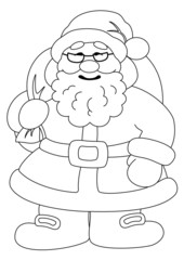 Santa Claus with bag of gifts, outline